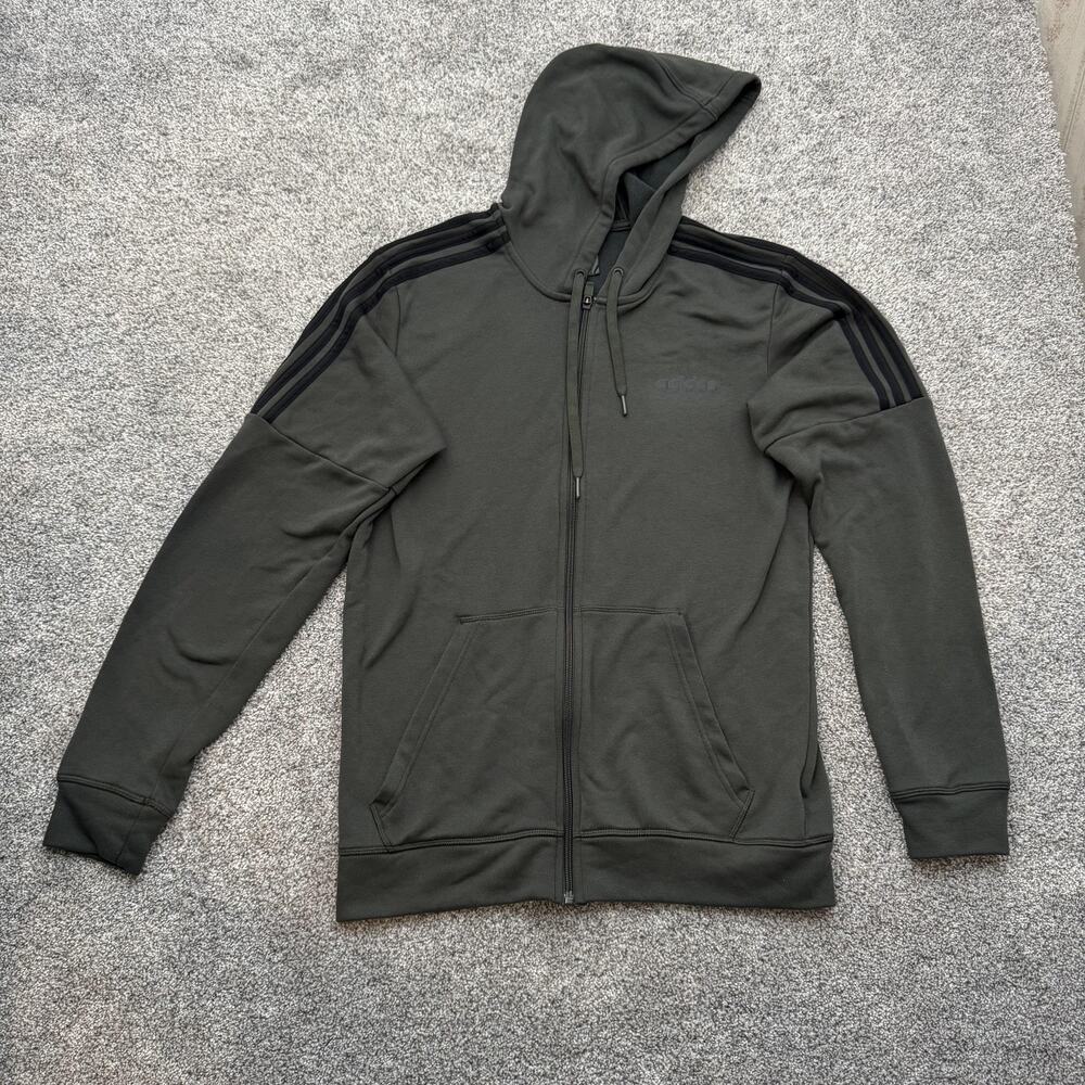 Adidas Essentials Hoodie Mens Medium Full‎ Zip Three Stripe Sweatshirt FN2745